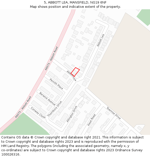 5, ABBOTT LEA, MANSFIELD, NG19 6NF: Location map and indicative extent of plot