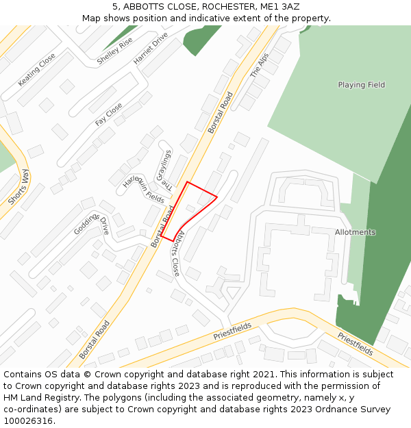 5, ABBOTTS CLOSE, ROCHESTER, ME1 3AZ: Location map and indicative extent of plot