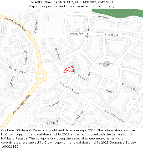 5, ABELL WAY, SPRINGFIELD, CHELMSFORD, CM2 6WU: Location map and indicative extent of plot