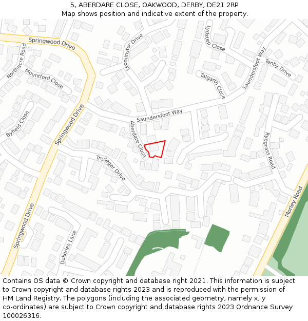 5, ABERDARE CLOSE, OAKWOOD, DERBY, DE21 2RP: Location map and indicative extent of plot