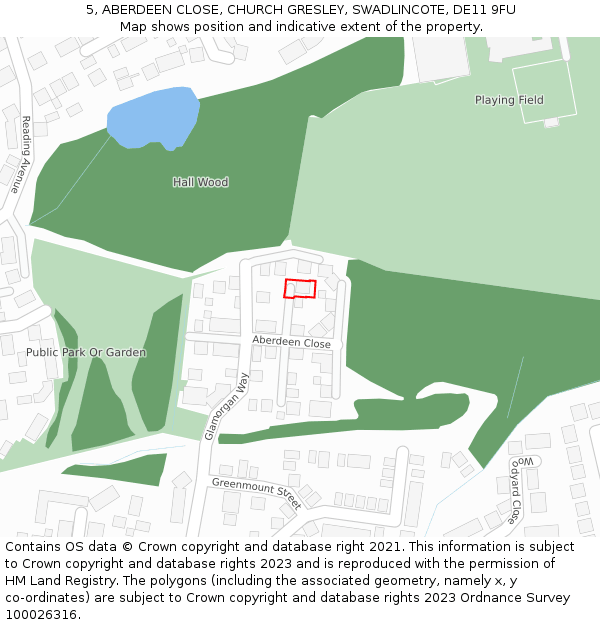 5, ABERDEEN CLOSE, CHURCH GRESLEY, SWADLINCOTE, DE11 9FU: Location map and indicative extent of plot