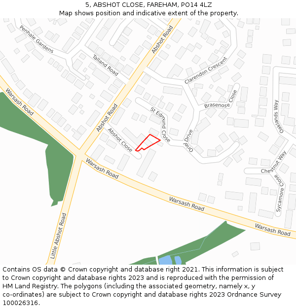 5, ABSHOT CLOSE, FAREHAM, PO14 4LZ: Location map and indicative extent of plot