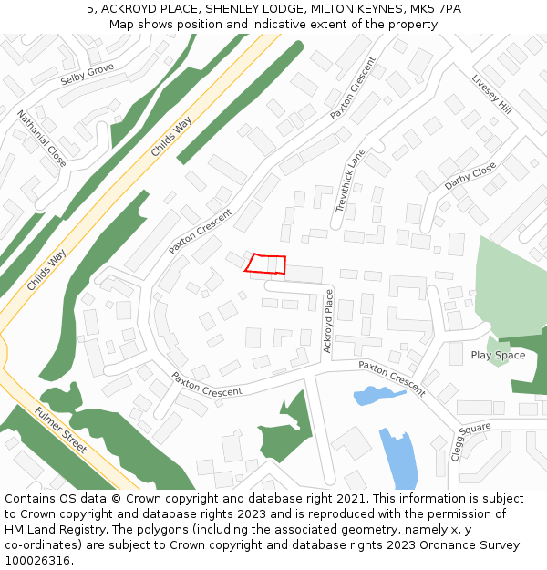 5, ACKROYD PLACE, SHENLEY LODGE, MILTON KEYNES, MK5 7PA: Location map and indicative extent of plot