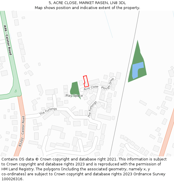 5, ACRE CLOSE, MARKET RASEN, LN8 3DL: Location map and indicative extent of plot
