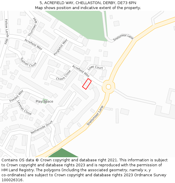 5, ACREFIELD WAY, CHELLASTON, DERBY, DE73 6PN: Location map and indicative extent of plot