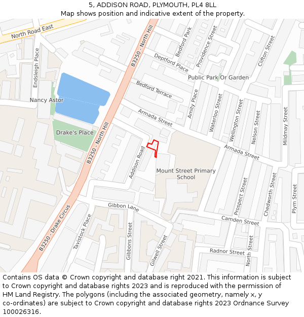 5, ADDISON ROAD, PLYMOUTH, PL4 8LL: Location map and indicative extent of plot