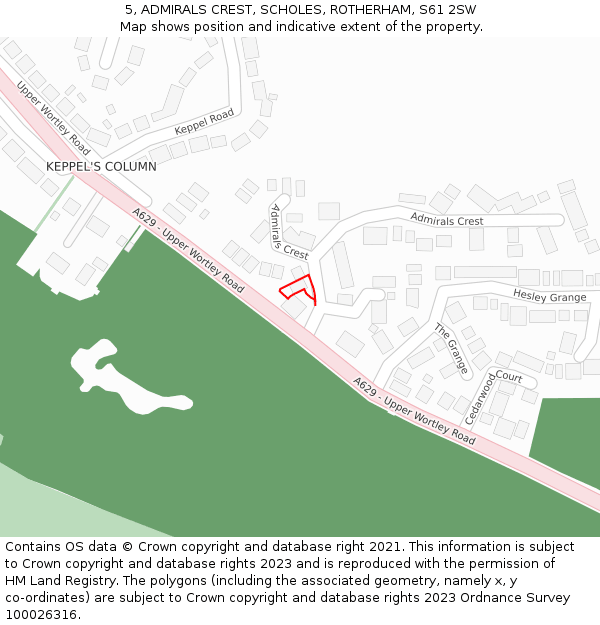 5, ADMIRALS CREST, SCHOLES, ROTHERHAM, S61 2SW: Location map and indicative extent of plot