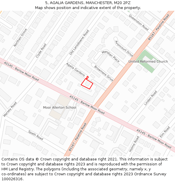 5, AGALIA GARDENS, MANCHESTER, M20 2PZ: Location map and indicative extent of plot