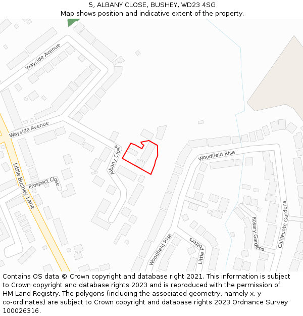 5, ALBANY CLOSE, BUSHEY, WD23 4SG: Location map and indicative extent of plot