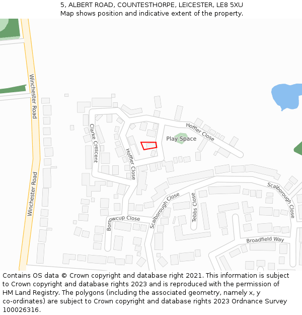5, ALBERT ROAD, COUNTESTHORPE, LEICESTER, LE8 5XU: Location map and indicative extent of plot