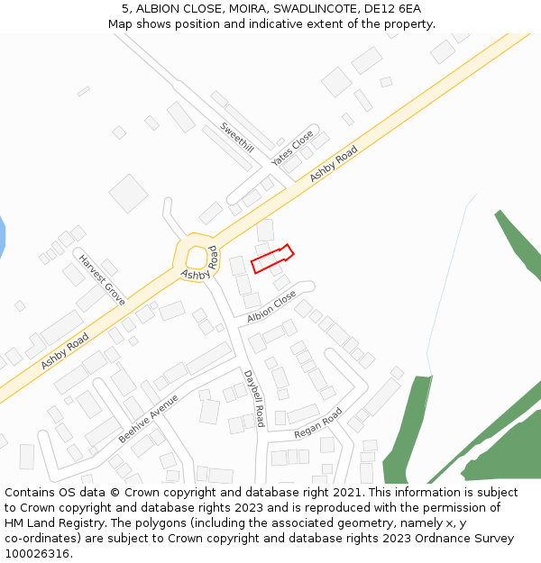 5, ALBION CLOSE, MOIRA, SWADLINCOTE, DE12 6EA: Location map and indicative extent of plot