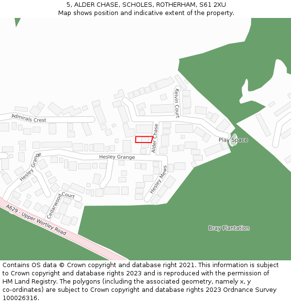 5, ALDER CHASE, SCHOLES, ROTHERHAM, S61 2XU: Location map and indicative extent of plot