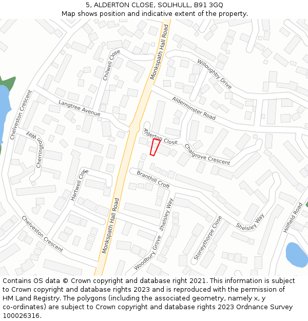 5, ALDERTON CLOSE, SOLIHULL, B91 3GQ: Location map and indicative extent of plot