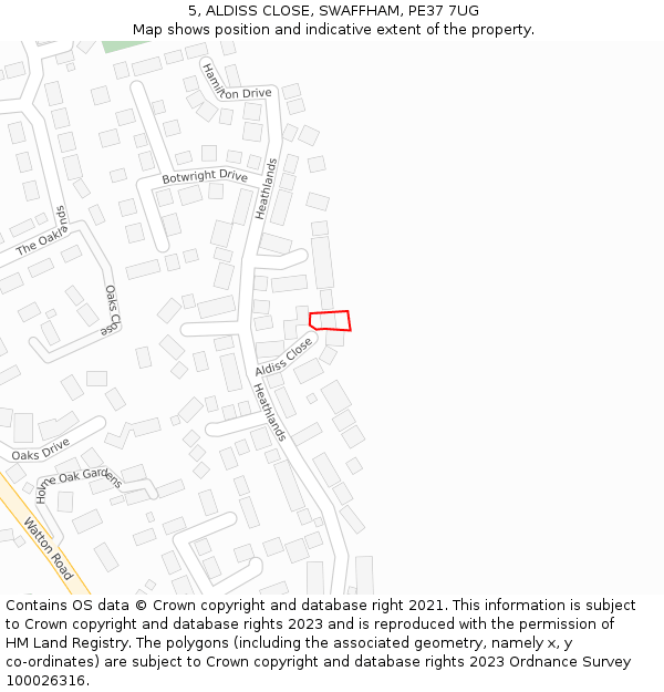 5, ALDISS CLOSE, SWAFFHAM, PE37 7UG: Location map and indicative extent of plot