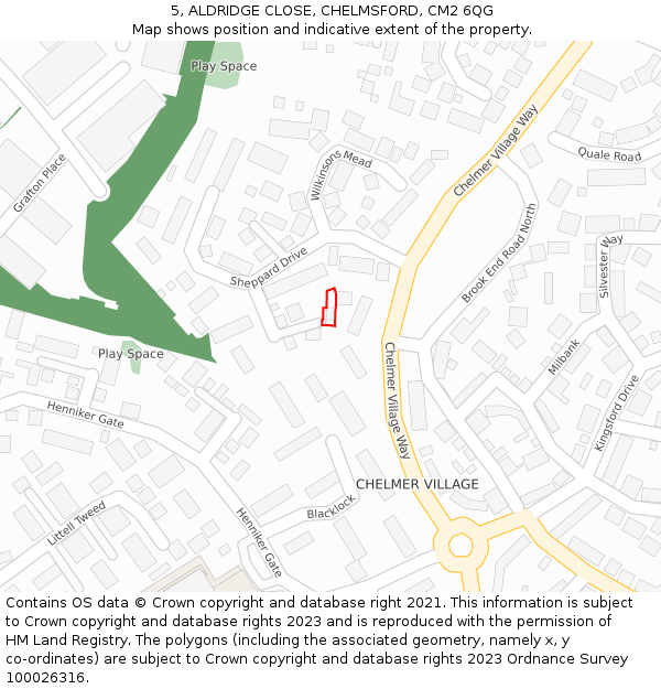 5, ALDRIDGE CLOSE, CHELMSFORD, CM2 6QG: Location map and indicative extent of plot
