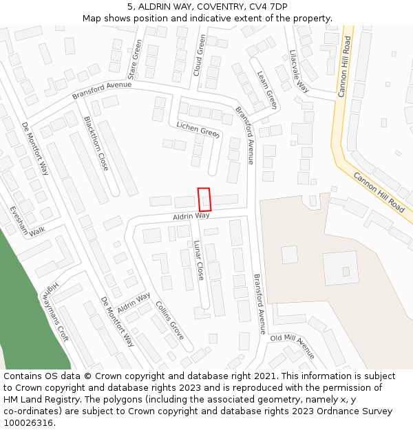 5, ALDRIN WAY, COVENTRY, CV4 7DP: Location map and indicative extent of plot