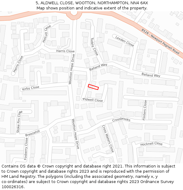 5, ALDWELL CLOSE, WOOTTON, NORTHAMPTON, NN4 6AX: Location map and indicative extent of plot