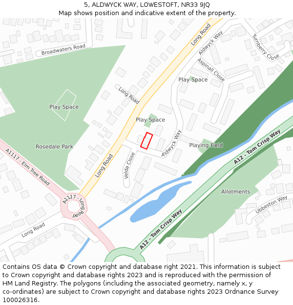 5, ALDWYCK WAY, LOWESTOFT, NR33 9JQ: Location map and indicative extent of plot