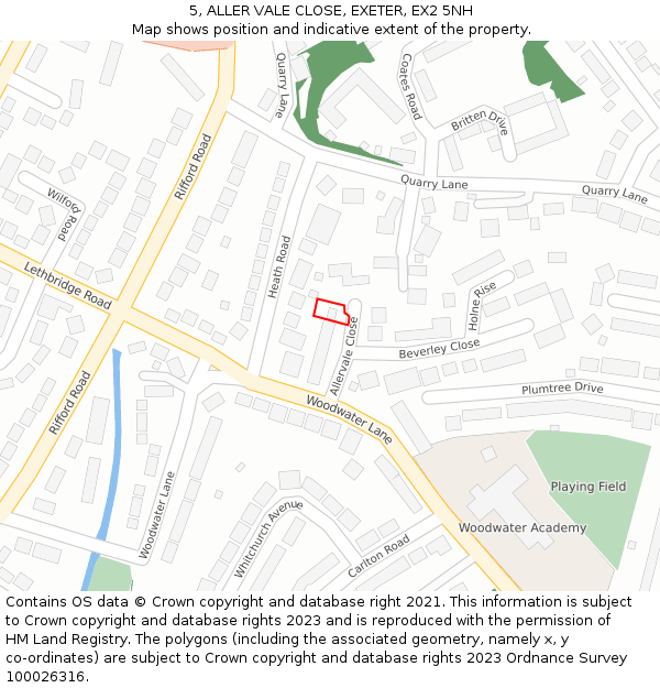 5, ALLER VALE CLOSE, EXETER, EX2 5NH: Location map and indicative extent of plot