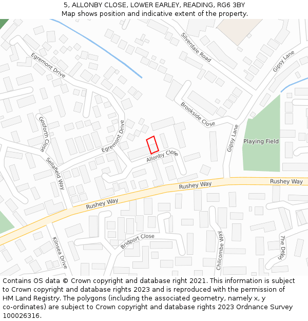5, ALLONBY CLOSE, LOWER EARLEY, READING, RG6 3BY: Location map and indicative extent of plot
