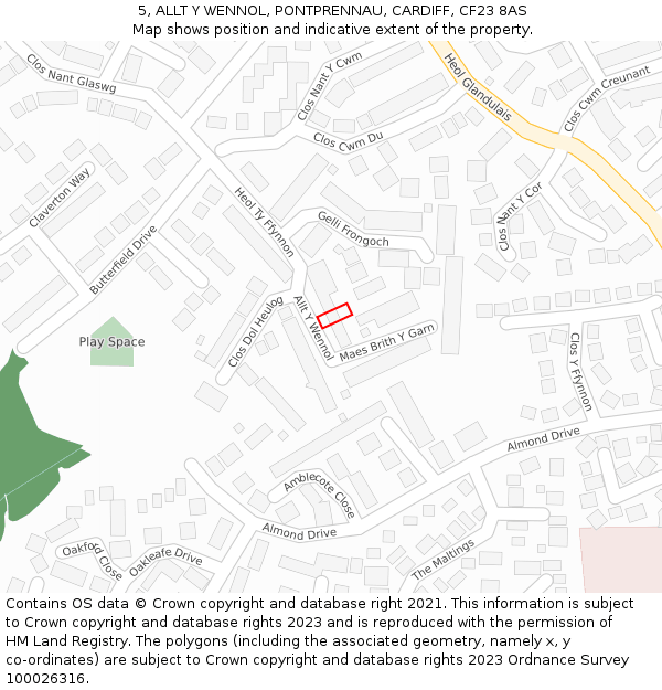 5, ALLT Y WENNOL, PONTPRENNAU, CARDIFF, CF23 8AS: Location map and indicative extent of plot