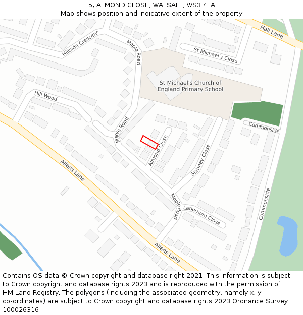 5, ALMOND CLOSE, WALSALL, WS3 4LA: Location map and indicative extent of plot
