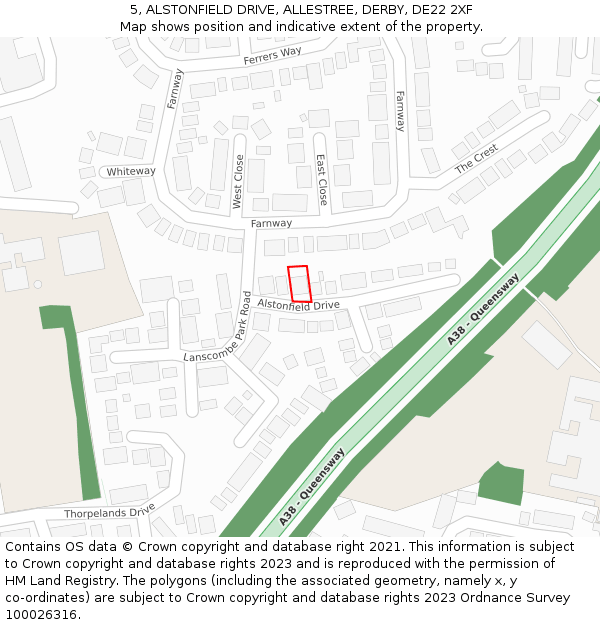 5, ALSTONFIELD DRIVE, ALLESTREE, DERBY, DE22 2XF: Location map and indicative extent of plot