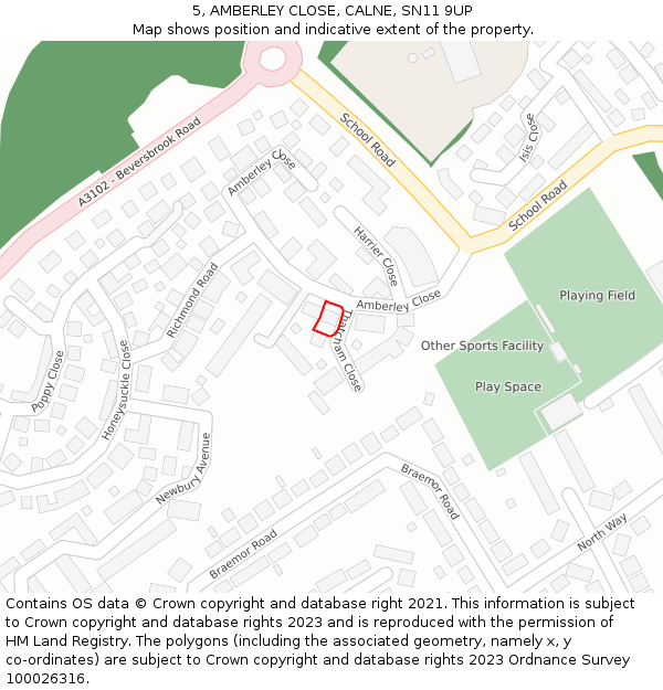 5, AMBERLEY CLOSE, CALNE, SN11 9UP: Location map and indicative extent of plot