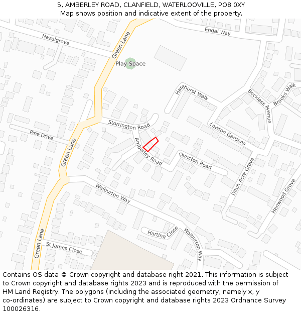 5, AMBERLEY ROAD, CLANFIELD, WATERLOOVILLE, PO8 0XY: Location map and indicative extent of plot