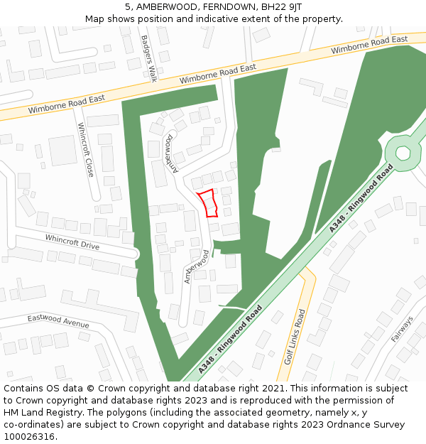 5, AMBERWOOD, FERNDOWN, BH22 9JT: Location map and indicative extent of plot