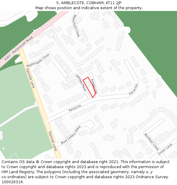 5, AMBLECOTE, COBHAM, KT11 2JP: Location map and indicative extent of plot
