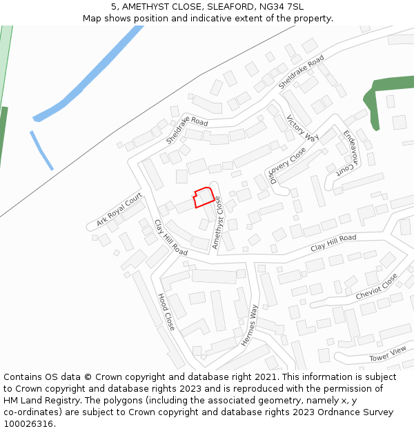 5, AMETHYST CLOSE, SLEAFORD, NG34 7SL: Location map and indicative extent of plot
