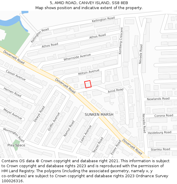 5, AMID ROAD, CANVEY ISLAND, SS8 8EB: Location map and indicative extent of plot