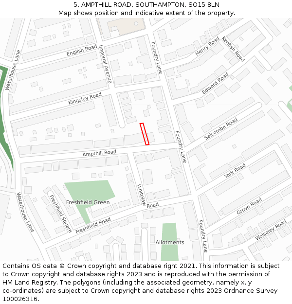 5, AMPTHILL ROAD, SOUTHAMPTON, SO15 8LN: Location map and indicative extent of plot