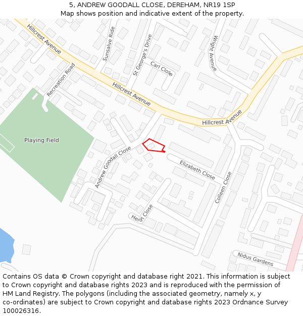 5, ANDREW GOODALL CLOSE, DEREHAM, NR19 1SP: Location map and indicative extent of plot