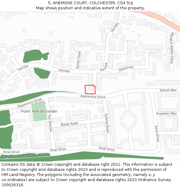 5, ANEMONE COURT, COLCHESTER, CO4 5UJ: Location map and indicative extent of plot