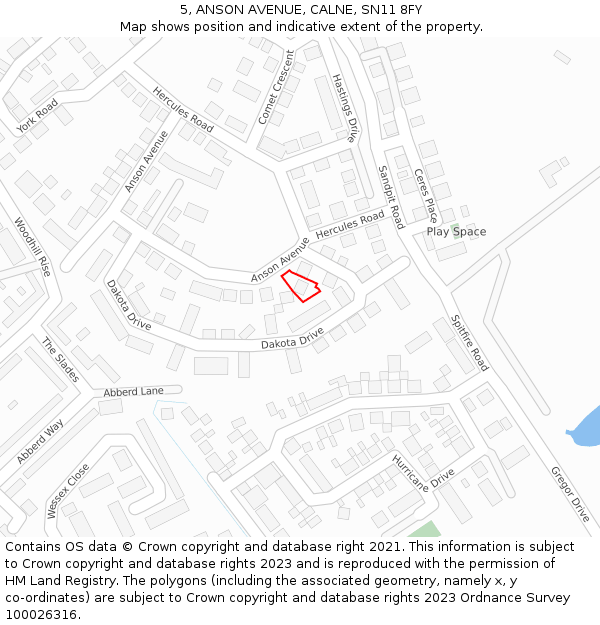 5, ANSON AVENUE, CALNE, SN11 8FY: Location map and indicative extent of plot