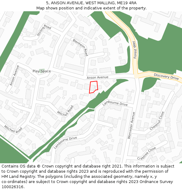 5, ANSON AVENUE, WEST MALLING, ME19 4RA: Location map and indicative extent of plot