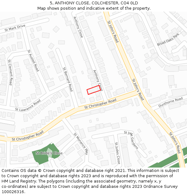 5, ANTHONY CLOSE, COLCHESTER, CO4 0LD: Location map and indicative extent of plot