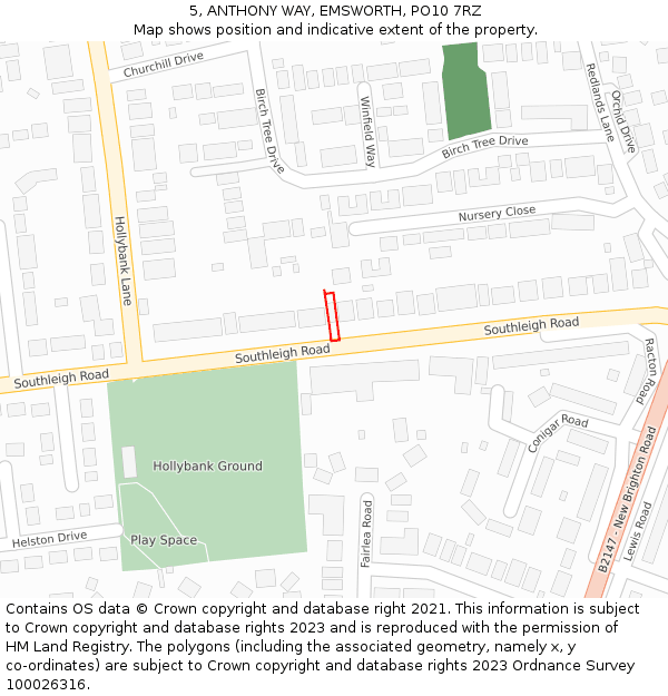 5, ANTHONY WAY, EMSWORTH, PO10 7RZ: Location map and indicative extent of plot