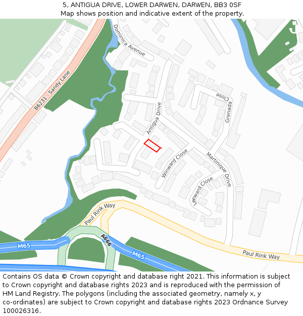 5, ANTIGUA DRIVE, LOWER DARWEN, DARWEN, BB3 0SF: Location map and indicative extent of plot