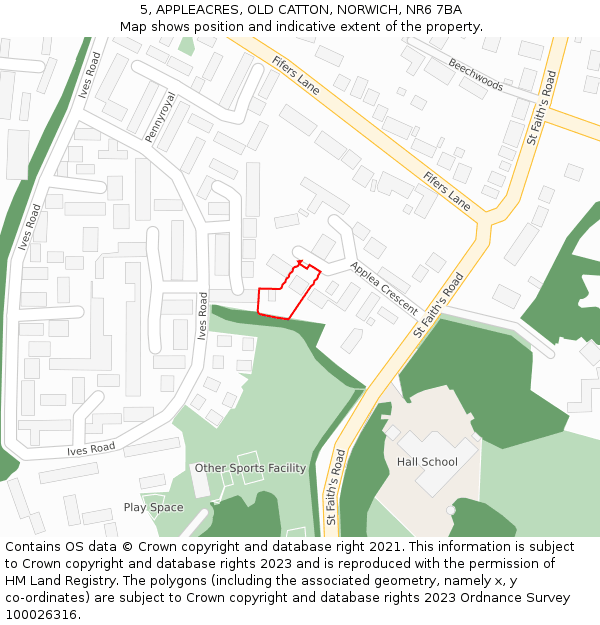 5, APPLEACRES, OLD CATTON, NORWICH, NR6 7BA: Location map and indicative extent of plot