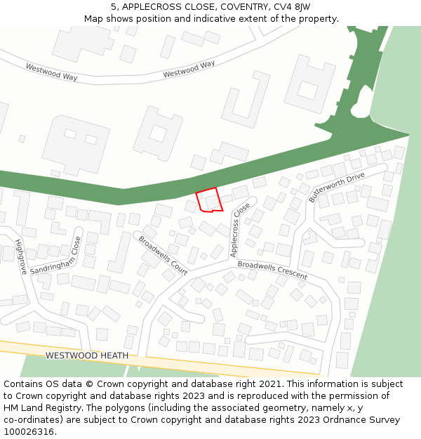 5, APPLECROSS CLOSE, COVENTRY, CV4 8JW: Location map and indicative extent of plot