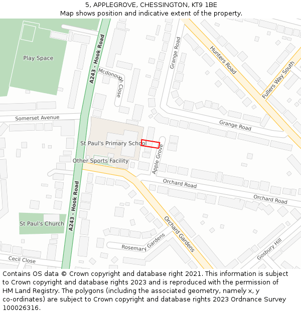 5, APPLEGROVE, CHESSINGTON, KT9 1BE: Location map and indicative extent of plot