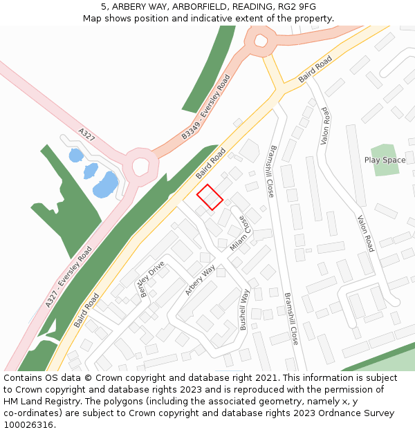 5, ARBERY WAY, ARBORFIELD, READING, RG2 9FG: Location map and indicative extent of plot