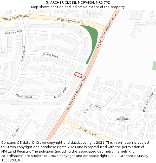 5, ARCHER CLOSE, NORWICH, NR6 7PD: Location map and indicative extent of plot