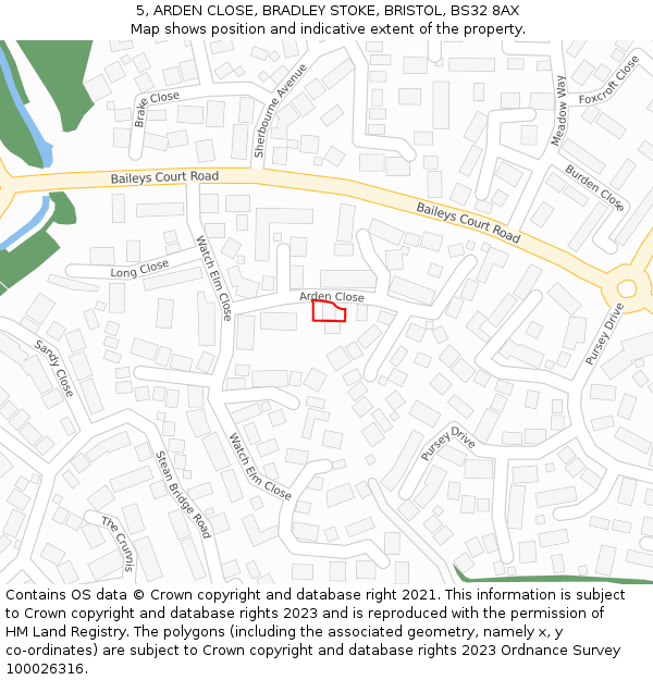 5, ARDEN CLOSE, BRADLEY STOKE, BRISTOL, BS32 8AX: Location map and indicative extent of plot