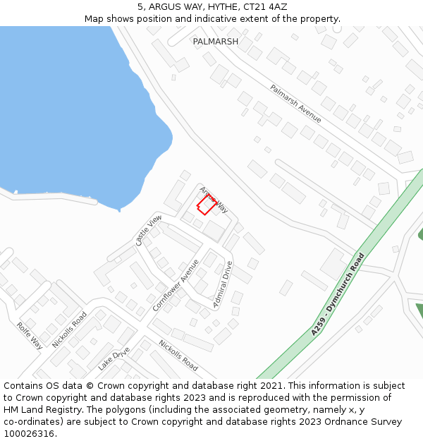 5, ARGUS WAY, HYTHE, CT21 4AZ: Location map and indicative extent of plot