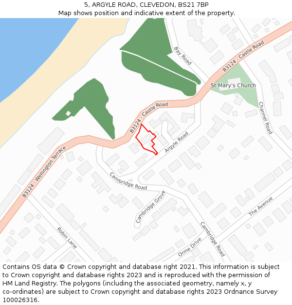 5, ARGYLE ROAD, CLEVEDON, BS21 7BP: Location map and indicative extent of plot