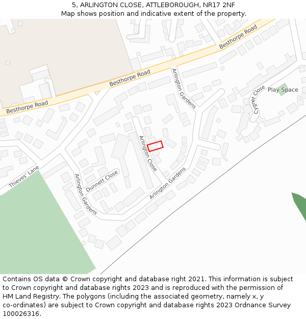 5, ARLINGTON CLOSE, ATTLEBOROUGH, NR17 2NF: Location map and indicative extent of plot